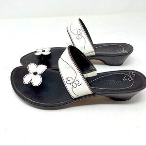 Cole Haan Resport Leather Thong Sandal Flower Thong Black White 8 1/2